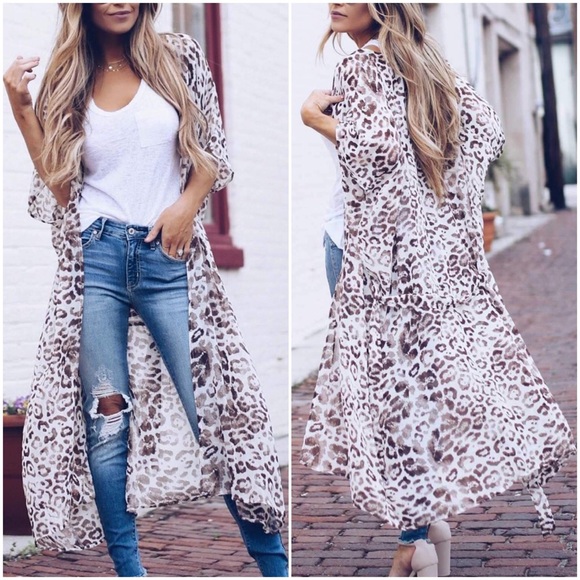 Leopard Kimono Sheer Chiffon NWT 3/4 Sleeve Duster - Picture 2 of 3